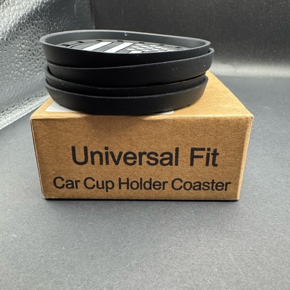 NIB Set of 4 Universal Fit Black and Gray Car Cup Holder Coasters - Picture 2 of 7
